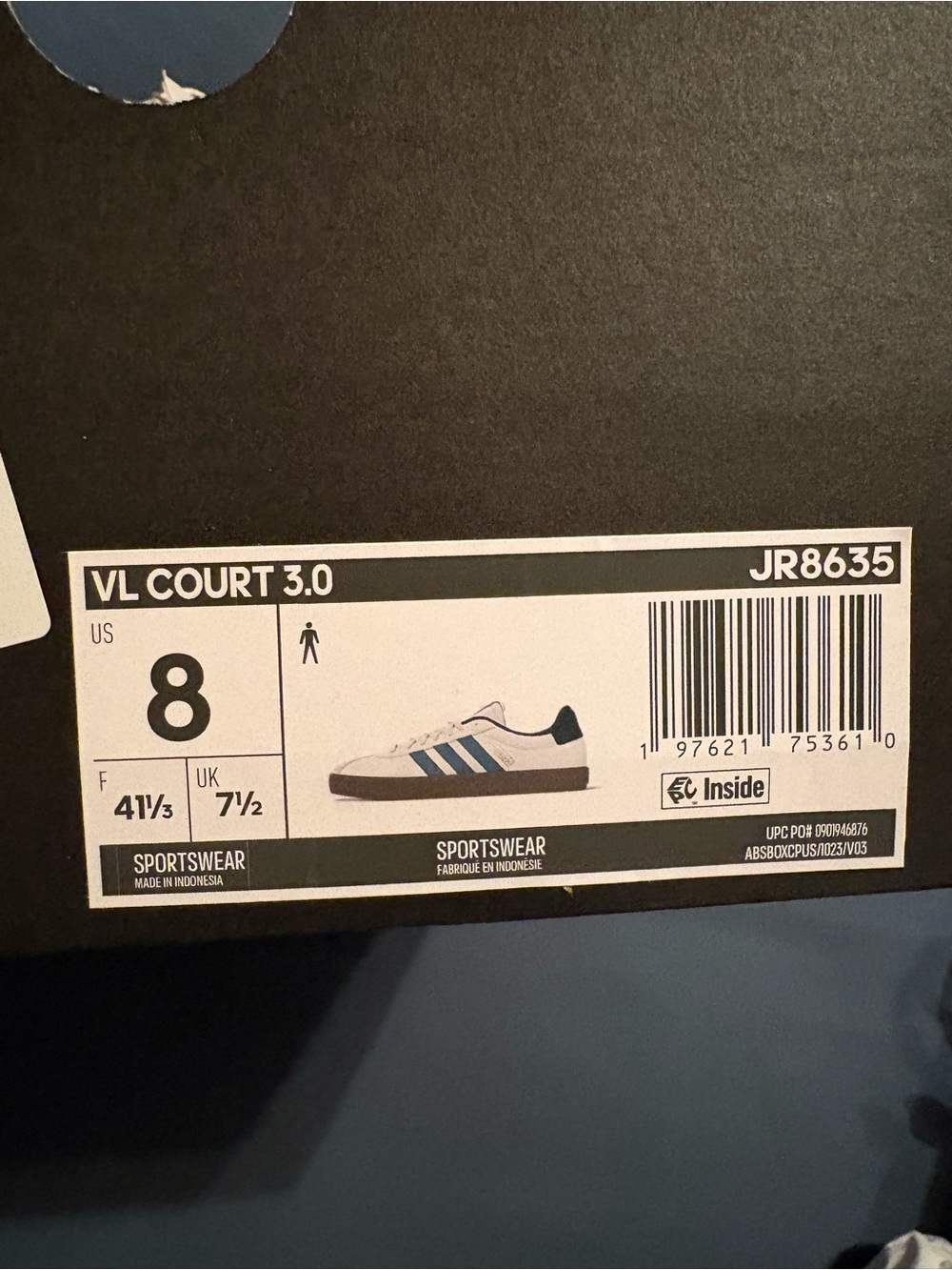 adidas VL Court 3.0 Low-Top Sneakers in White, Teal and Brown - Picture 4 of 10
